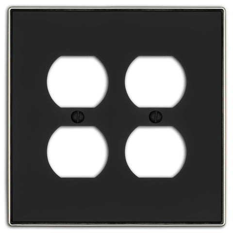 Halle Matte Black w/ Nickel Border Cast - 2 Duplex Wallplate - Wallplate Warehouse 70DD - MBBN - B 070686021132 2 Duplex