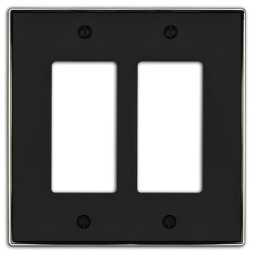 Halle Matte Black w/ Nickel Border Cast - 2 Rocker Wallplate - Wallplate Warehouse 70RR - MBBN - B 070686021156 2 Rocker