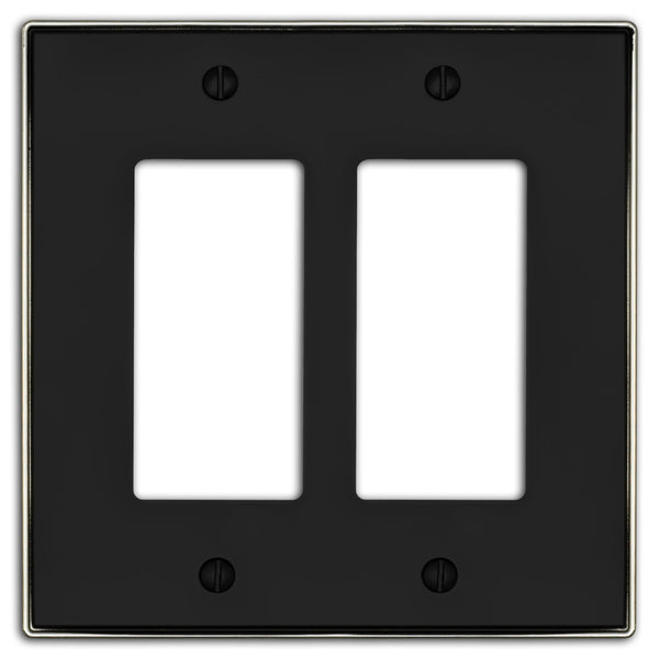 Halle Matte Black w/ Nickel Border Cast - 2 Rocker Wallplate - Wallplate Warehouse 70RR - MBBN - B 070686021156 2 Rocker