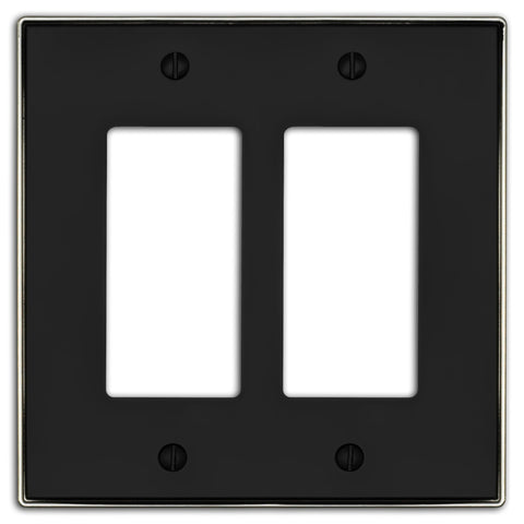 Halle Matte Black w/ Nickel Border Cast - 2 Rocker Wallplate - Wallplate Warehouse 70RR - MBBN - B 070686021156 2 Rocker