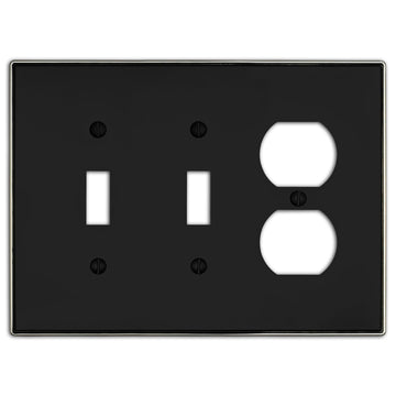 Halle Matte Black w/ Nickel Border Cast - 2 Toggle / 1 Duplex Wallplate - Wallplate Warehouse 70TTD - MBBN - B 070686021200 2 Toggle / 1 Duplex