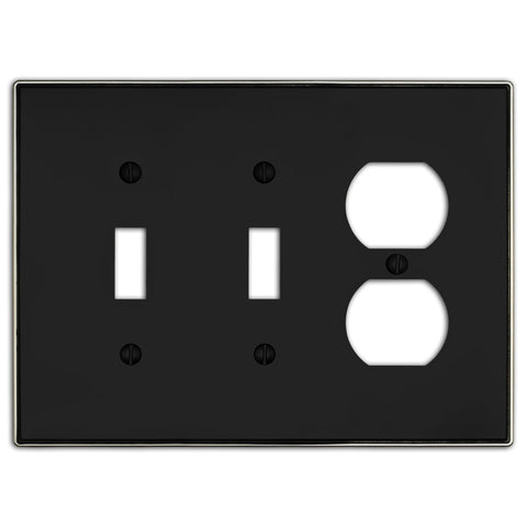 Halle Matte Black w/ Nickel Border Cast - 2 Toggle / 1 Duplex Wallplate - Wallplate Warehouse 70TTD - MBBN - B 070686021200 2 Toggle / 1 Duplex