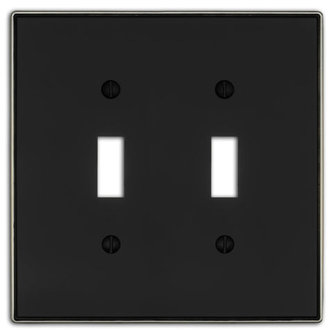 Halle Matte Black w/ Nickel Border Cast - 2 Toggle Wallplate - Wallplate Warehouse 70TT - MBBN - B 070686021095 2 Toggle