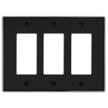 Halle Matte Black w/ Nickel Border Cast - 3 Rocker Wallplate - Wallplate Warehouse 70RRR - MBBN - B 070686021163 3 Rocker