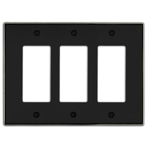 Halle Matte Black w/ Nickel Border Cast - 3 Rocker Wallplate - Wallplate Warehouse 70RRR - MBBN - B 070686021163 3 Rocker
