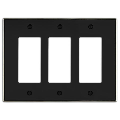 Halle Matte Black w/ Nickel Border Cast - 3 Rocker Wallplate - Wallplate Warehouse 70RRR - MBBN - B 070686021163 3 Rocker