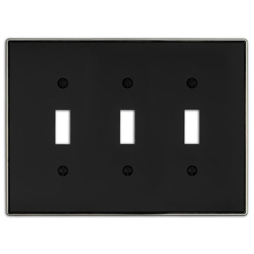 Halle Matte Black w/ Nickel Border Cast - 3 Toggle Wallplate - Wallplate Warehouse 70TTT - MBBN - B 070686021101 3 Toggle