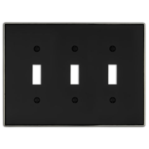 Halle Matte Black w/ Nickel Border Cast - 3 Toggle Wallplate - Wallplate Warehouse 70TTT - MBBN - B 070686021101 3 Toggle