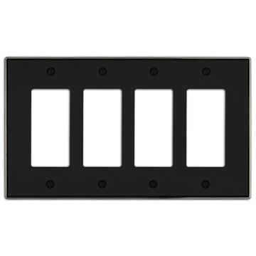 Halle Matte Black w/ Nickel Border Cast - 4 Rocker Wallplate - Wallplate Warehouse 70R4 - MBBN - B 070686021170 4 Rocker