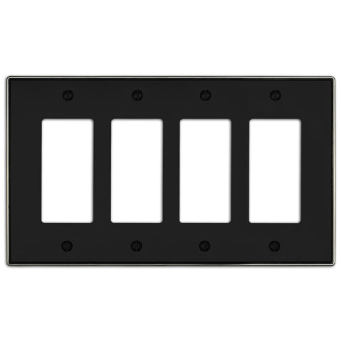 Halle Matte Black w/ Nickel Border Cast - 4 Rocker Wallplate - Wallplate Warehouse 70R4 - MBBN - B 070686021170 4 Rocker