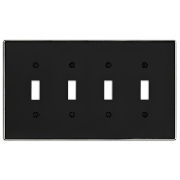 Halle Matte Black w/ Nickel Border Cast - 4 Toggle Wallplate - Wallplate Warehouse 70T4 - MBBN - B 070686021118 4 Toggle
