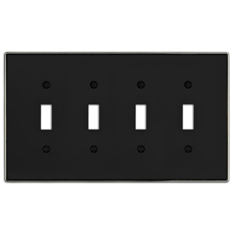 Halle Matte Black w/ Nickel Border Cast - 4 Toggle Wallplate - Wallplate Warehouse 70T4 - MBBN - B 070686021118 4 Toggle