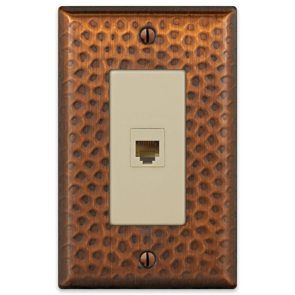 Hammered Aged Copper Steel - 1 Phone Jack Wallplate - Wallplate Warehouse 156PHAC 070686017531 Phone Jacks