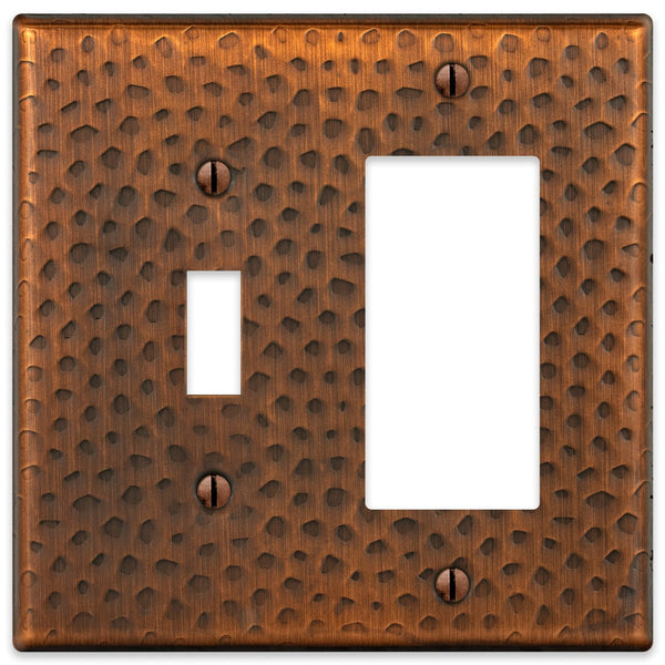 Hammered Aged Copper Steel - 1 Toggle / 1 Rocker Wallplate - Wallplate Warehouse 156TRAC - B 070686017517 1 Toggle / 1 Rocker