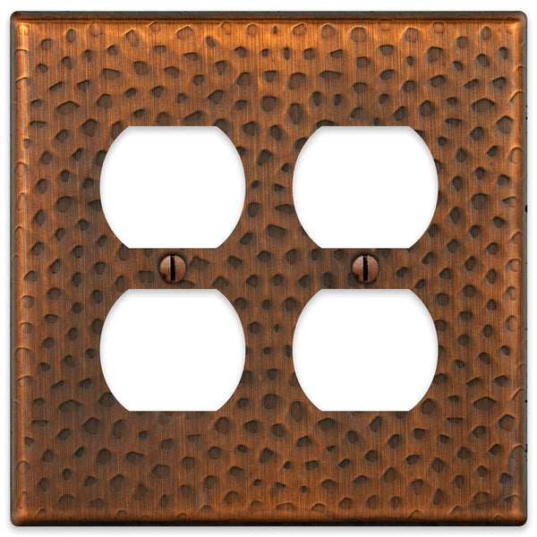 Hammered Aged Copper Steel - 2 Duplex Wallplate - Wallplate Warehouse 156DDAC - B 070686017463 2 Duplex
