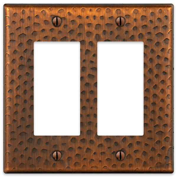 Hammered Aged Copper Steel - 2 Rocker Wallplate - Wallplate Warehouse 156RRAC - B 070686017494 2 Rocker