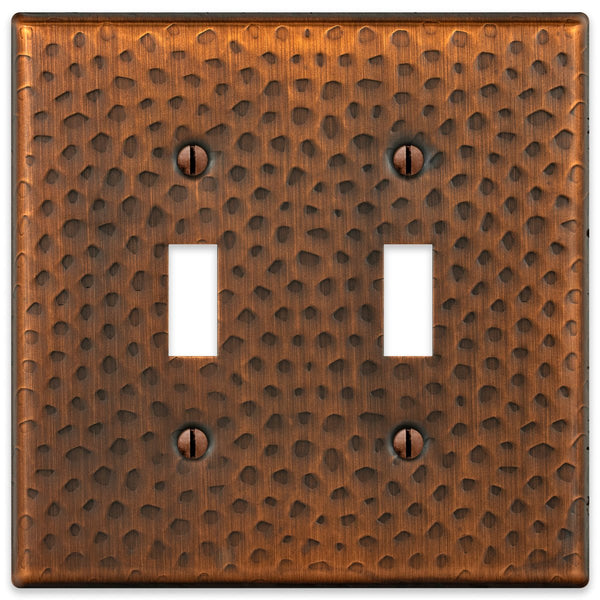 Hammered Aged Copper Steel - 2 Toggle Wallplate - Wallplate Warehouse 156TTAC - B 070686017432 2 Toggle