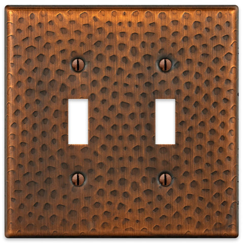 Hammered Aged Copper Steel - 2 Toggle Wallplate - Wallplate Warehouse 156TTAC - B 070686017432 2 Toggle