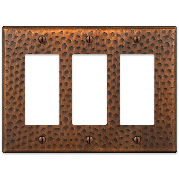 Hammered Aged Copper Steel - 3 Rocker Wallplate - Wallplate Warehouse 156RRRAC - B 070686017500 3 Rocker