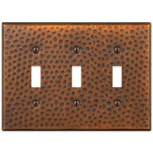 Hammered Aged Copper Steel - 3 Toggle Wallplate - Wallplate Warehouse 156TTTAC - B 070686017449 3 Toggle