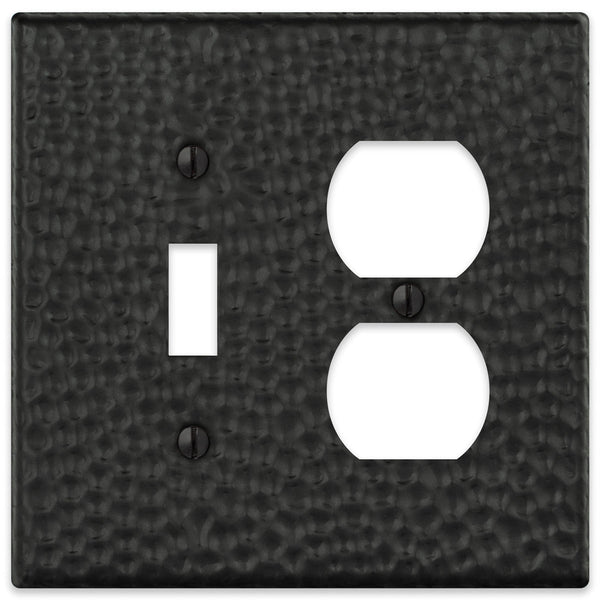 Hammered Matte Black Steel - 1 Toggle / 1 Duplex Wallplate - Wallplate Warehouse 156TDMB - B 070686017692 1 Toggle / 1 Duplex