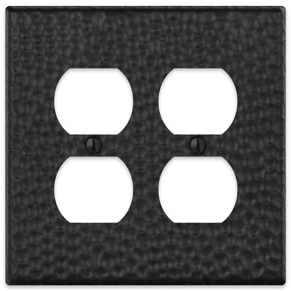 Hammered Matte Black Steel - 2 Duplex Wallplate - Wallplate Warehouse 156DDMB - B 070686017685 2 Duplex