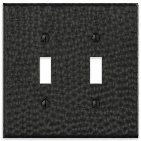 Hammered Matte Black Steel - 2 Toggle Wallplate - Wallplate Warehouse 156TTMB - B 070686017654 2 Toggle