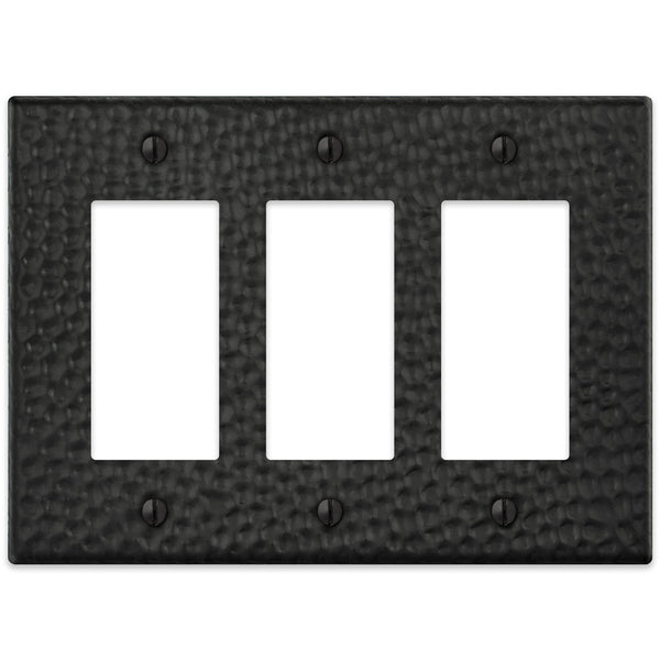 Hammered Matte Black Steel - 3 Rocker Wallplate - Wallplate Warehouse 156RRRMB - B 070686017722 3 Rocker
