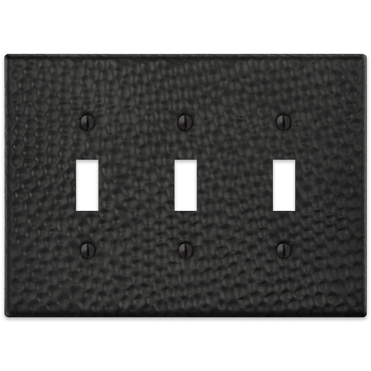 Hammered Matte Black Steel - 3 Toggle Wallplate