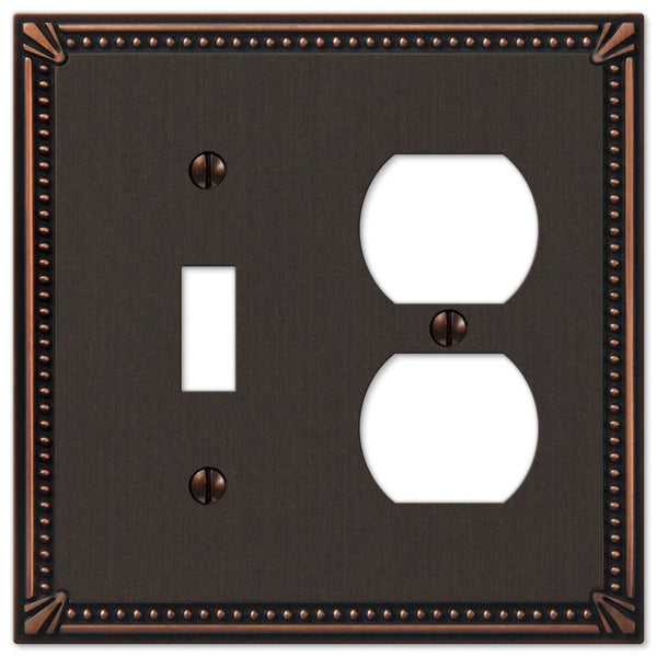 Imperial Bead Aged Bronze Cast - 1 Toggle / 1 Duplex Wallplate - Wallplate Warehouse 74TDDB 070686577677 1 Toggle / 1 Duplex