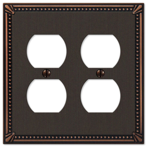 Imperial Bead Aged Bronze Cast - 2 Duplex Wallplate - Wallplate Warehouse 74DDDB 070686577660 2 Duplex