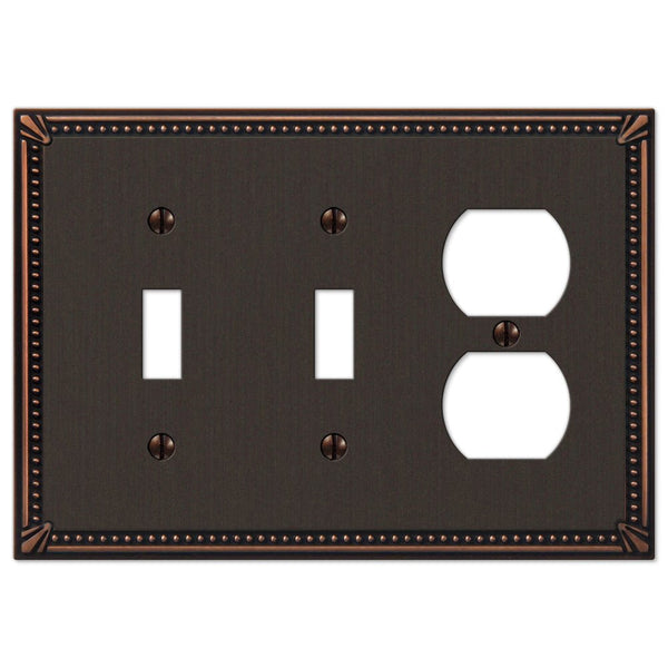 Imperial Bead Aged Bronze Cast - 2 Toggle / 1 Duplex Wallplate - Wallplate Warehouse 74TTDDB 070686577684 2 Toggle / 1 Duplex