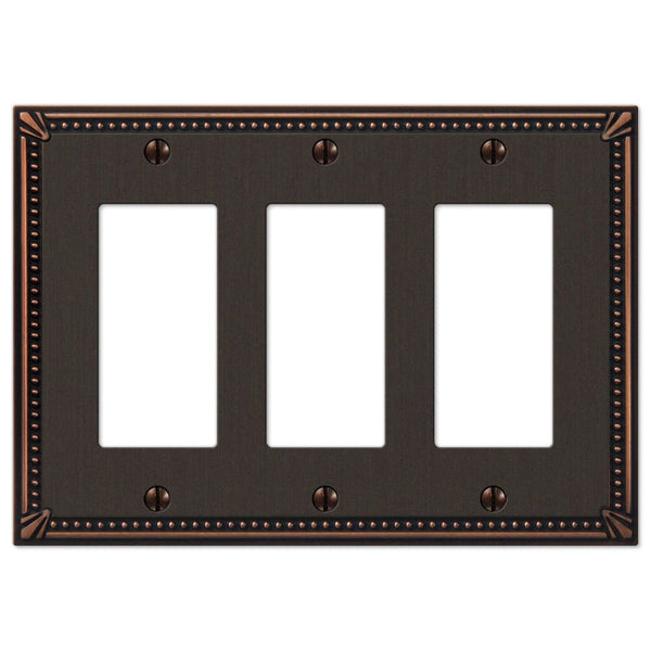 Imperial Bead Aged Bronze Cast - 3 Rocker Wallplate - Wallplate Warehouse 74RRRDB 070686577714 3 Rocker