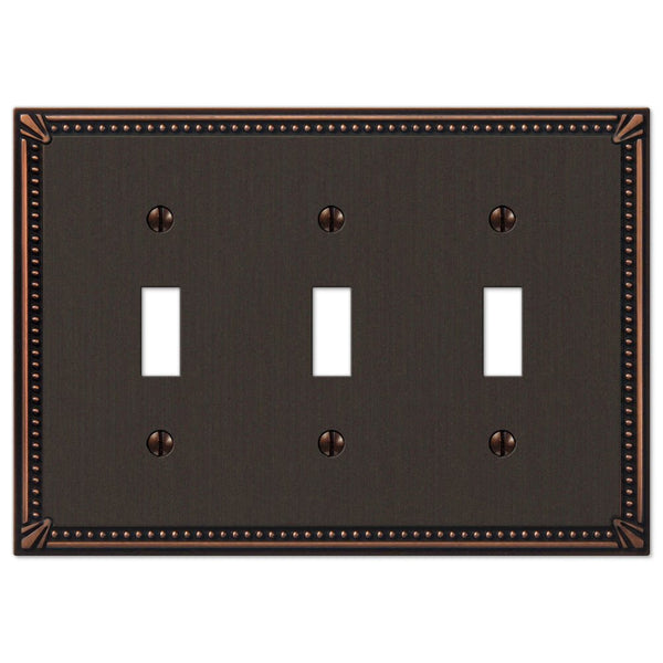 Imperial Bead Aged Bronze Cast - 3 Toggle Wallplate - Wallplate Warehouse 74TTTDB 070686577639 3 Toggle