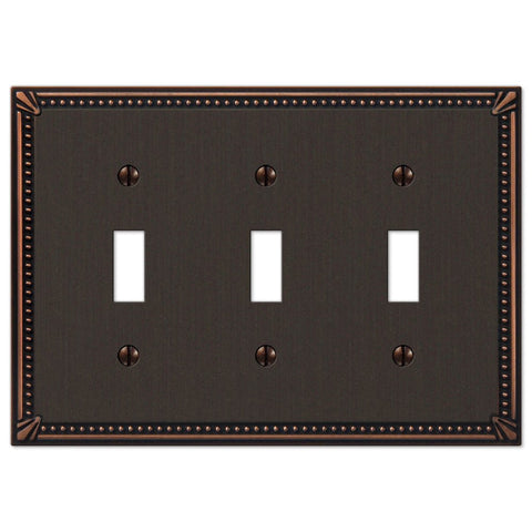 Imperial Bead Aged Bronze Cast - 3 Toggle Wallplate - Wallplate Warehouse 74TTTDB 070686577639 3 Toggle