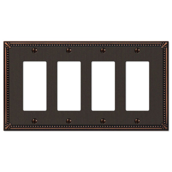 Imperial Bead Aged Bronze Cast - 4 Rocker Wallplate - Wallplate Warehouse 74R4DB 070686577721 4 Rocker