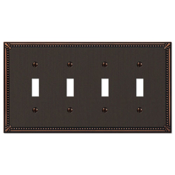 Imperial Bead Aged Bronze Cast - 4 Toggle Wallplate - Wallplate Warehouse 74T4DB 070686577646 4 Toggle