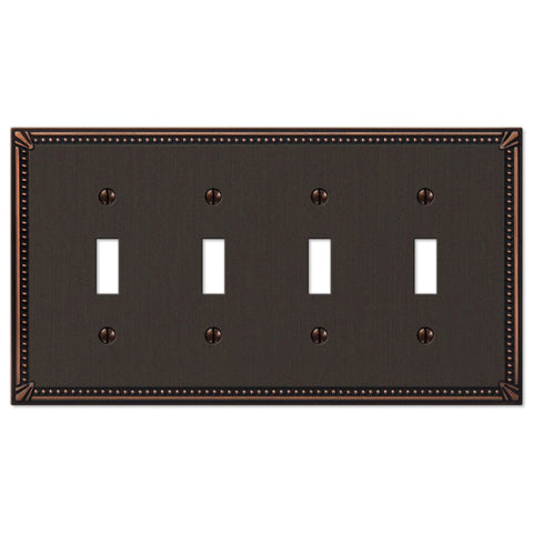 Imperial Bead Aged Bronze Cast - 4 Toggle Wallplate - Wallplate Warehouse 74T4DB 070686577646 4 Toggle
