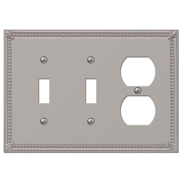 Imperial Bead Brushed Nickel Cast - 2 Toggle / 1 Duplex Wallplate - Wallplate Warehouse 74TTDBN 070686577530 2 Toggle / 1 Duplex