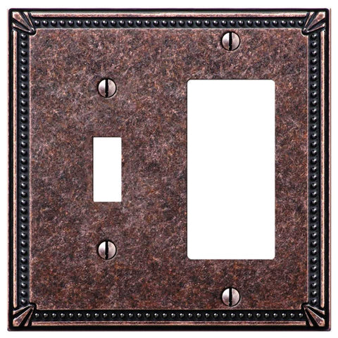 Imperial Bead Tumbled Aged Bronze Cast - 1 Toggle / 1 Rocker Wallplate - Wallplate Warehouse 74TRAZ 070686567951 1 Toggle / 1 Rocker