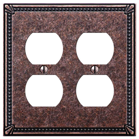 Imperial Bead Tumbled Aged Bronze Cast - 2 Duplex Wallplate - Wallplate Warehouse 74DDAZ 070686567944 2 Duplex