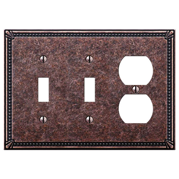 Imperial Bead Tumbled Aged Bronze Cast - 2 Toggle / 1 Duplex Wallplate - Wallplate Warehouse 74TTDAZ 070686577783 2 Toggle / 1 Duplex