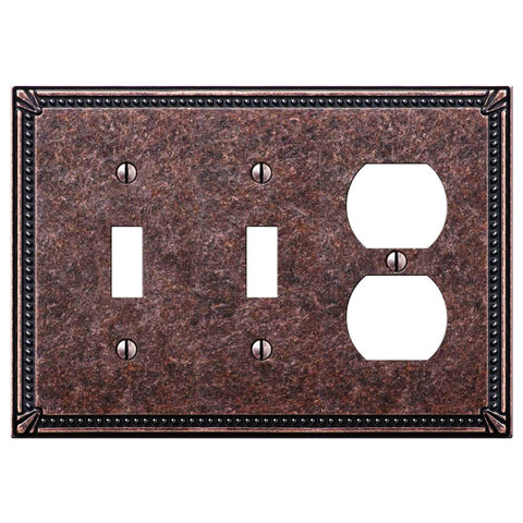 Imperial Bead Tumbled Aged Bronze Cast - 2 Toggle / 1 Duplex Wallplate - Wallplate Warehouse 74TTDAZ 070686577783 2 Toggle / 1 Duplex