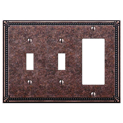 Imperial Bead Tumbled Aged Bronze Cast - 2 Toggle / 1 Rocker Wallplate - Wallplate Warehouse 74TTRAZ 070686577813 2 Toggle / 1 Rocker