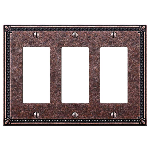 Imperial Bead Tumbled Aged Bronze Cast - 3 Rocker Wallplate - Wallplate Warehouse 74RRRAZ 070686567975 3 Rocker