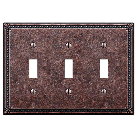 Imperial Bead Tumbled Aged Bronze Cast - 3 Toggle Wallplate - Wallplate Warehouse 74TTTAZ 070686567968 3 Toggle