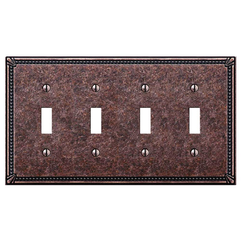 Imperial Bead Tumbled Aged Bronze Cast - 4 Toggle Wallplate - Wallplate Warehouse 74T4AZ 070686567982 4 Toggle
