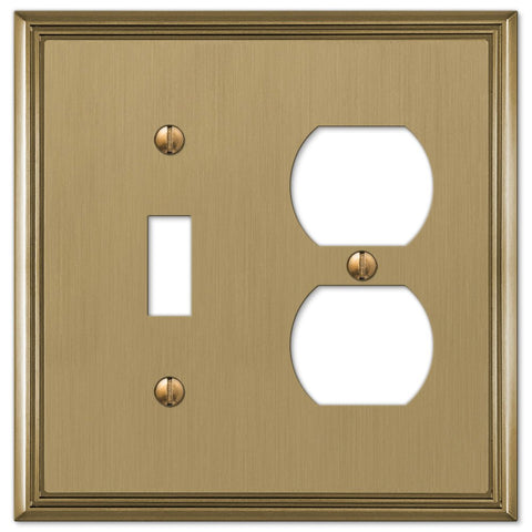 Metro Line Brushed Bronze Cast - 1 Toggle / 1 Duplex Wallplate - Wallplate Warehouse 77TDBZ 070686585450 1 Toggle / 1 Duplex