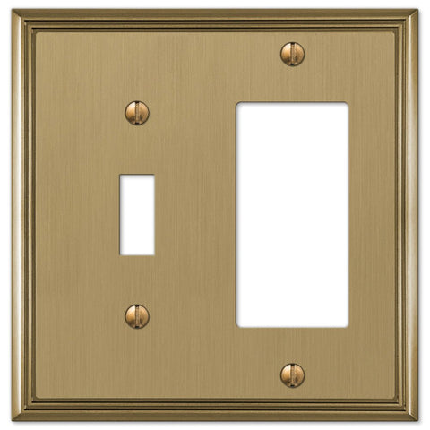 Metro Line Brushed Bronze Cast - 1 Toggle / 1 Rocker Wallplate - Wallplate Warehouse 77TRBZ 070686585467 1 Toggle / 1 Rocker