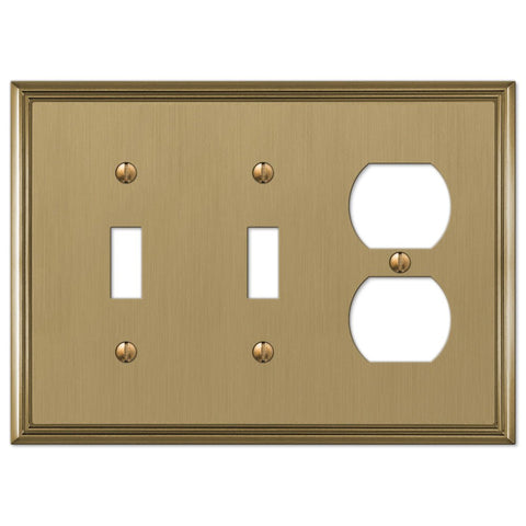 Metro Line Brushed Bronze Cast - 2 Toggle / 1 Duplex Wallplate - Wallplate Warehouse 77TTDBZ 070686585504 2 Toggle / 1 Duplex
